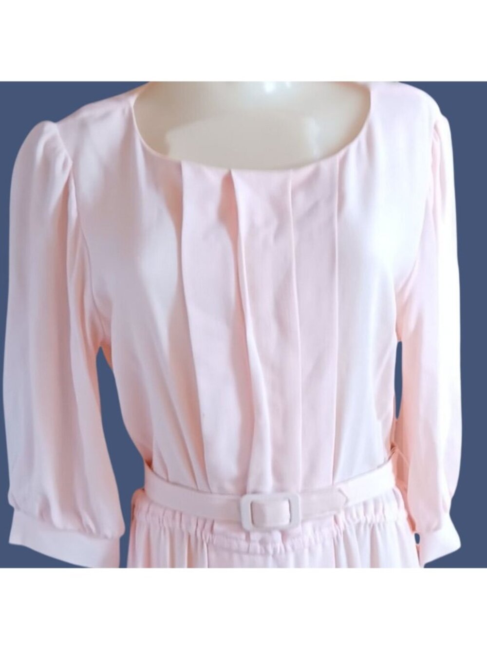 10-P Vintage Secretary Preppy Dress 1980's EJM Petite Rose Pink Belted Usa